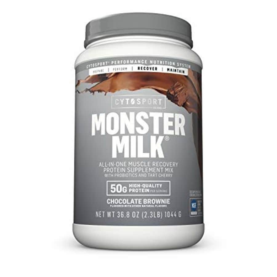 CYTOSPORT Monster Milk Recovery Protein Supplement Mix, Chocolate Brownie, 50g Protein, 2.3 Pound, for $36 CYTOSPORT Monster Milk Recovery Protein Supplement Mix, Chocolate Brownie, 50g Protein, 2.3 Pound, for $36