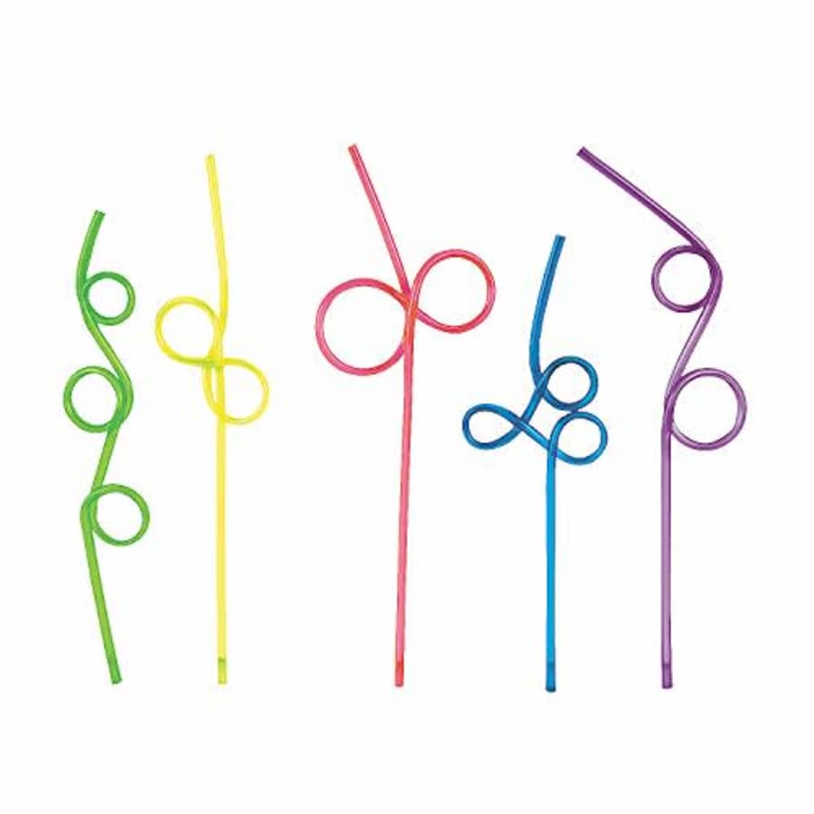 Fun Express 12 Pieces Fun Loop Straw Assortment, BPA Free Plastic, Reusable for Party Supplies, for $14
