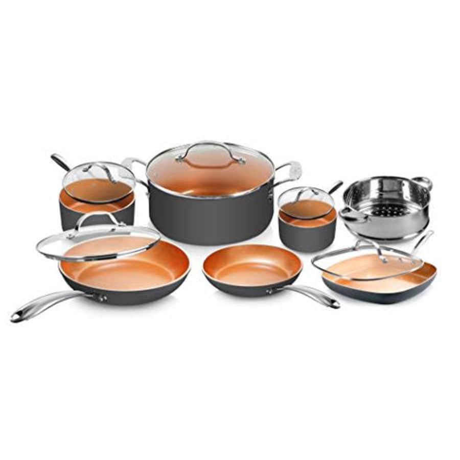 Gotham Steel Pots and Pans Set 12 Piece Cookware Set with Ultra Nonstick Ceramic Coating by Chef for $79 Gotham Steel Pots and Pans Set 12 Piece Cookware Set with Ultra Nonstick Ceramic Coating by Chef for $79