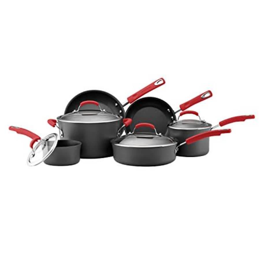 Rachael Ray 82710 Brights Hard-Anodized Nonstick Cookware Set with Glass Lids, 10-Piece Pot and Pan for $240 Rachael Ray 82710 Brights Hard-Anodized Nonstick Cookware Set with Glass Lids, 10-Piece Pot and Pan for $240