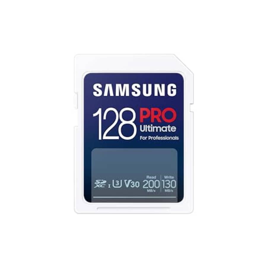 SAMSUNG PRO Ultimate Full Size 128GB SDXC Memory Card, Up to 200 MB/s, 4K UHD, UHS-I, C10, U3, V30, for $20 SAMSUNG PRO Ultimate Full Size 128GB SDXC Memory Card, Up to 200 MB/s, 4K UHD, UHS-I, C10, U3, V30, for $20