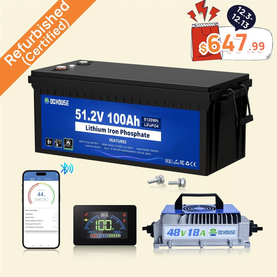 DC House 48V 100Ah Lithium Golf Cart Battery w/ Charger for $648 DC House 48V 100Ah Lithium Golf Cart Battery w/ Charger for $648