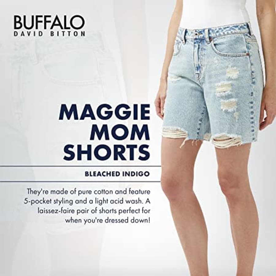 Buffalo David Bitton Women's Maggie Mom Denim Shorts, Bleached and Destructed for $43 Buffalo David Bitton Women's Maggie Mom Denim Shorts, Bleached and Destructed for $43