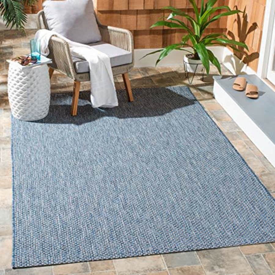 SAFAVIEH Courtyard Collection 4' x 5'7" Navy/Grey CY8521 Indoor/ Outdoor Waterproof Easy-Cleaning for $35