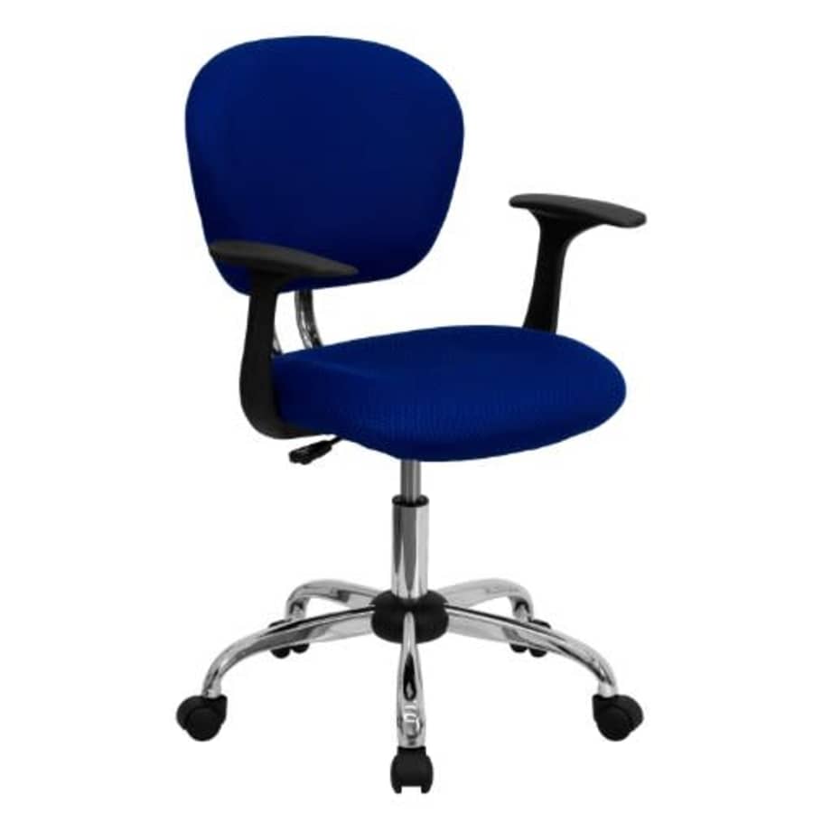 Flash Furniture Mid-Back Blue Mesh Padded Swivel Task Office Chair with Chrome Base and Arms for $110 Flash Furniture Mid-Back Blue Mesh Padded Swivel Task Office Chair with Chrome Base and Arms for $110
