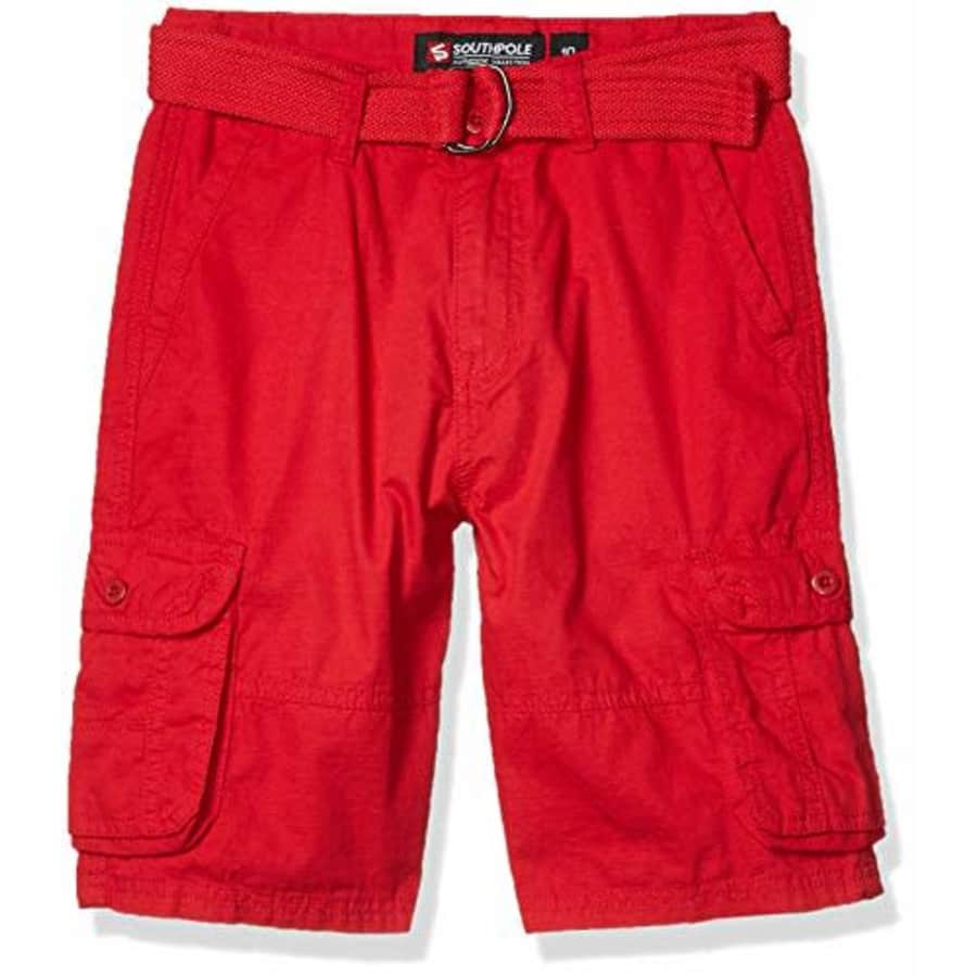 Southpole - Kids Boys' Big Belted Ripstop Basic Cargo Shorts, red as, 16 for $16