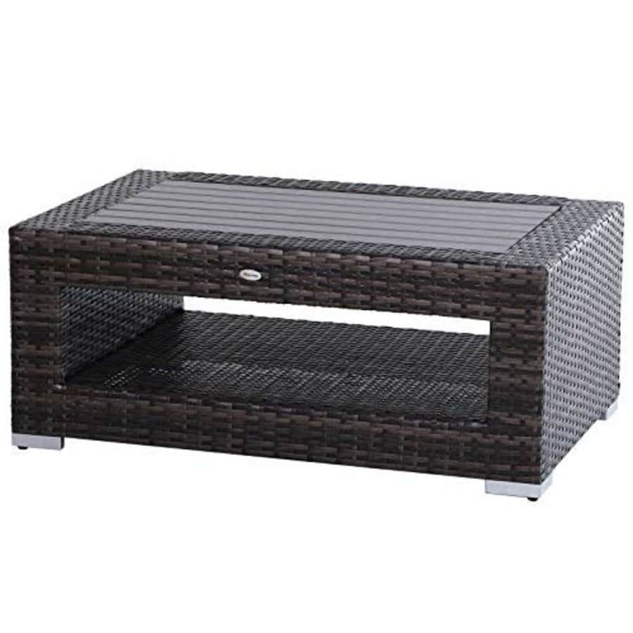 Outsunny Rattan Wicker Coffee Side Table with Height Adjustable Feet, 2 Tier Storage Shelf, Deluxe for $220 Outsunny Rattan Wicker Coffee Side Table with Height Adjustable Feet, 2 Tier Storage Shelf, Deluxe for $220