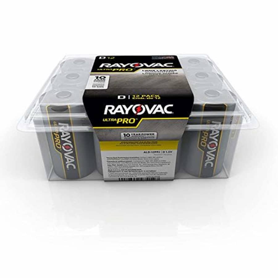 Rayovac Batteries ALD-12PPJ UltraPro Industrial Alkaline Battery, D Size, Standard, Black (Pack of for $51 Rayovac Batteries ALD-12PPJ UltraPro Industrial Alkaline Battery, D Size, Standard, Black (Pack of for $51