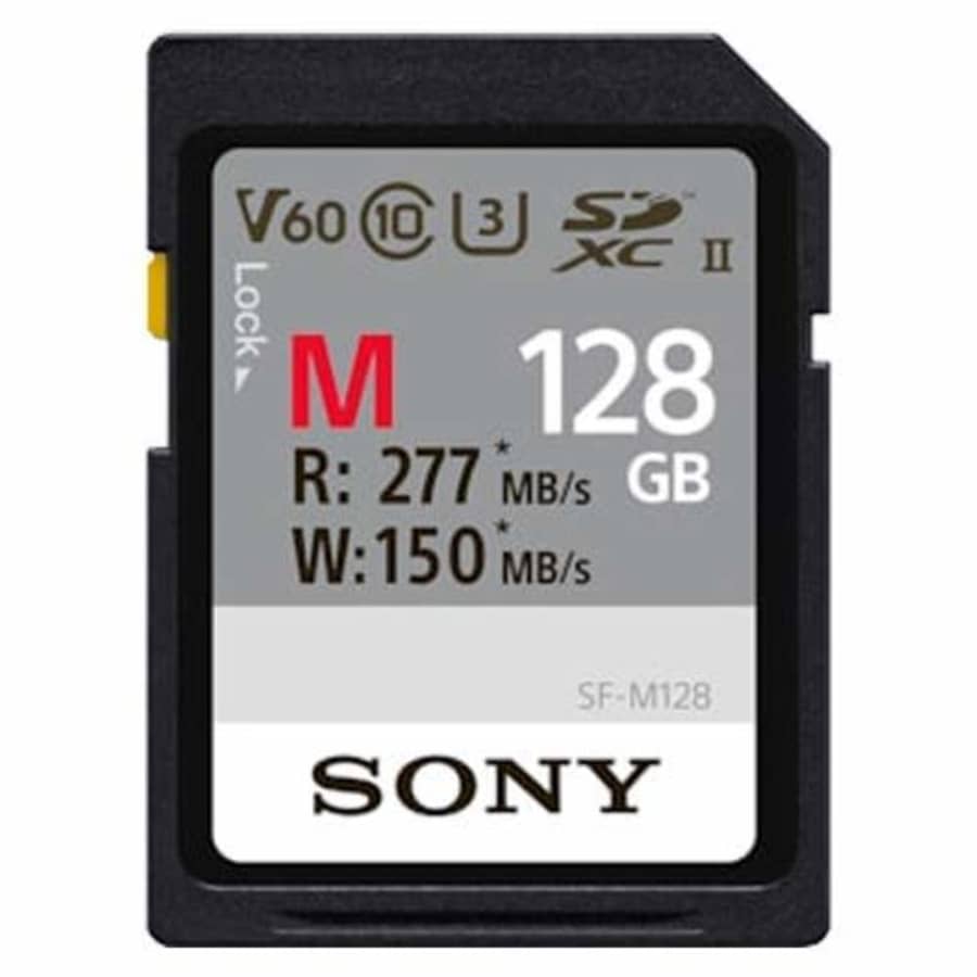 Sony M Series SDXC UHS-II Card 128GB, V60, CL10, U3, Max R277MB/S, W150MB/S (SF-M128/T2) for $58