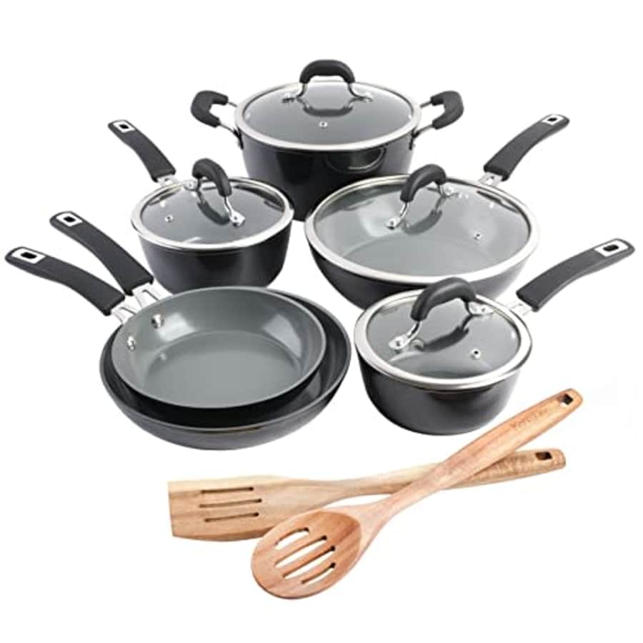 Kenmore Arlington Nonstick Ceramic Coated Forged Aluminum Induction Cookware, 12-Piece, Black for $129