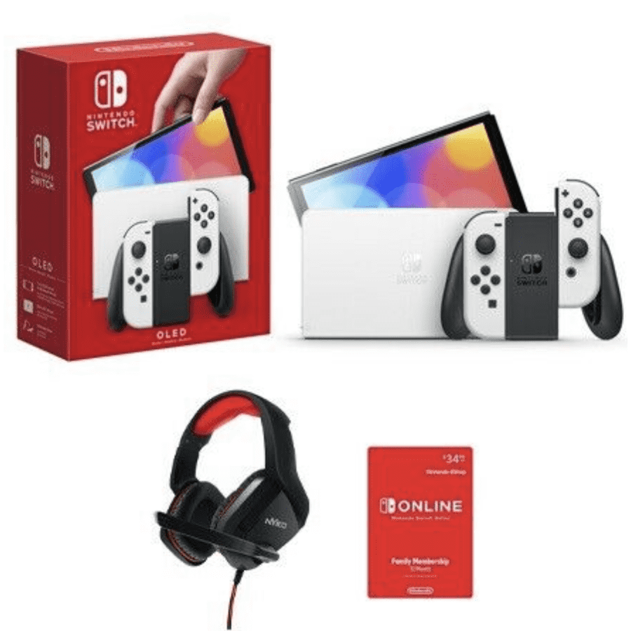 Switch OLED Console w/ & 1yr Nintendo Online Family Sub & Headset for $388