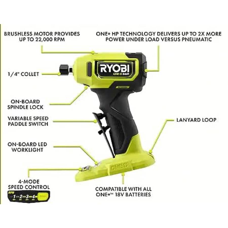 Ryobi 18V ONE+ HP COMPACT BRUSHLESS 1/4" RIGHT ANGLE DIE GRINDER for $96