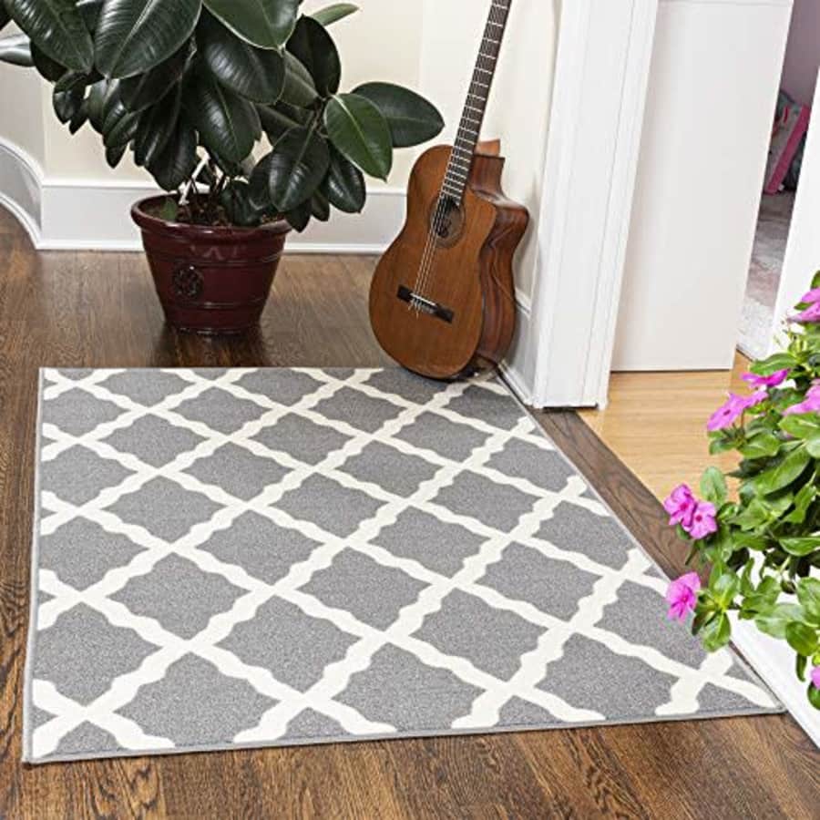 Ottomanson Glamour Collection Non-slip Moroccan Trellis Design Rug, 2'3" x 3', Gray for $15