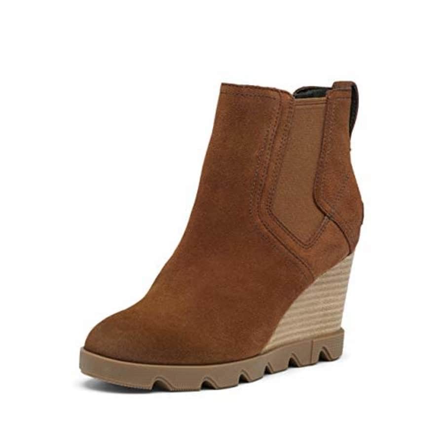 Sorel Women's Joan Uptown Chelsea Rain Boot Velvet Tan Waterproof Leather Wedge Ankle Booties Size 7 for $48