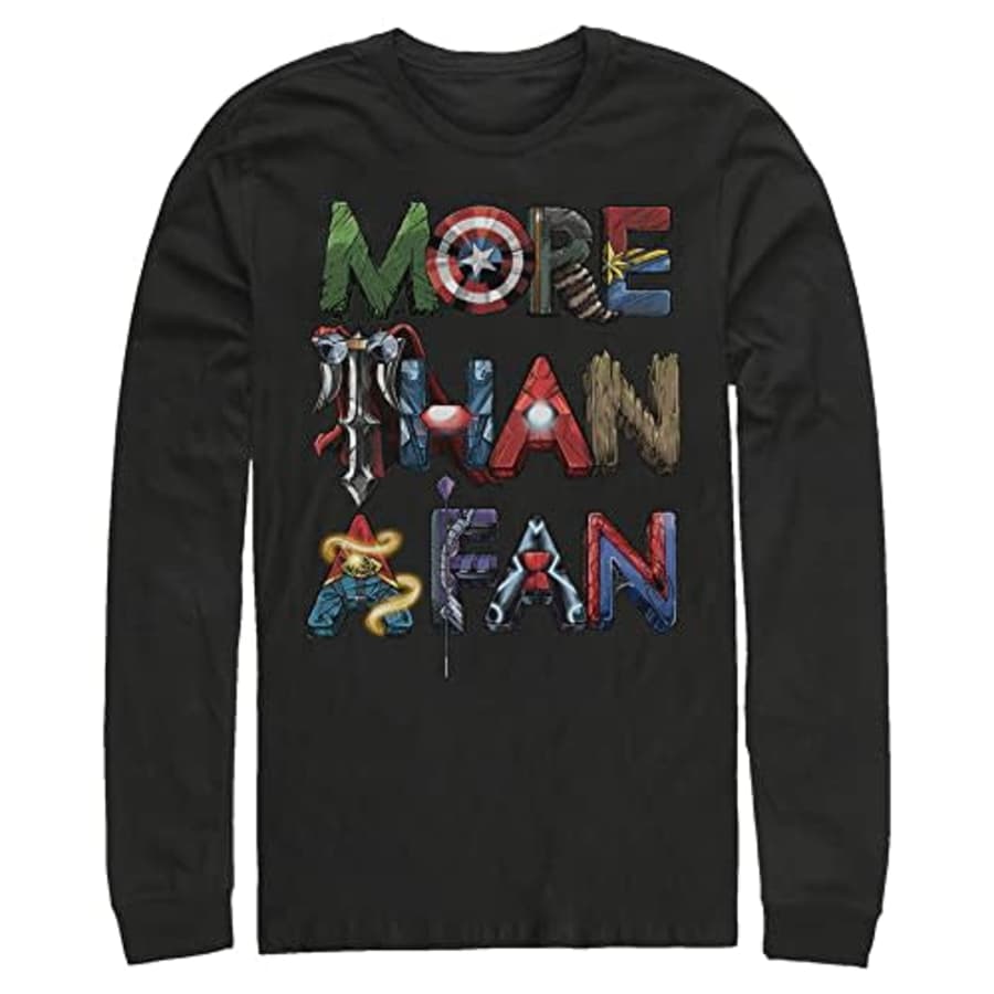 Marvel Big Men's Classic Fan Letters Tops Long Sleeve Tee Shirt, Black, 4X-Large Tall for $12