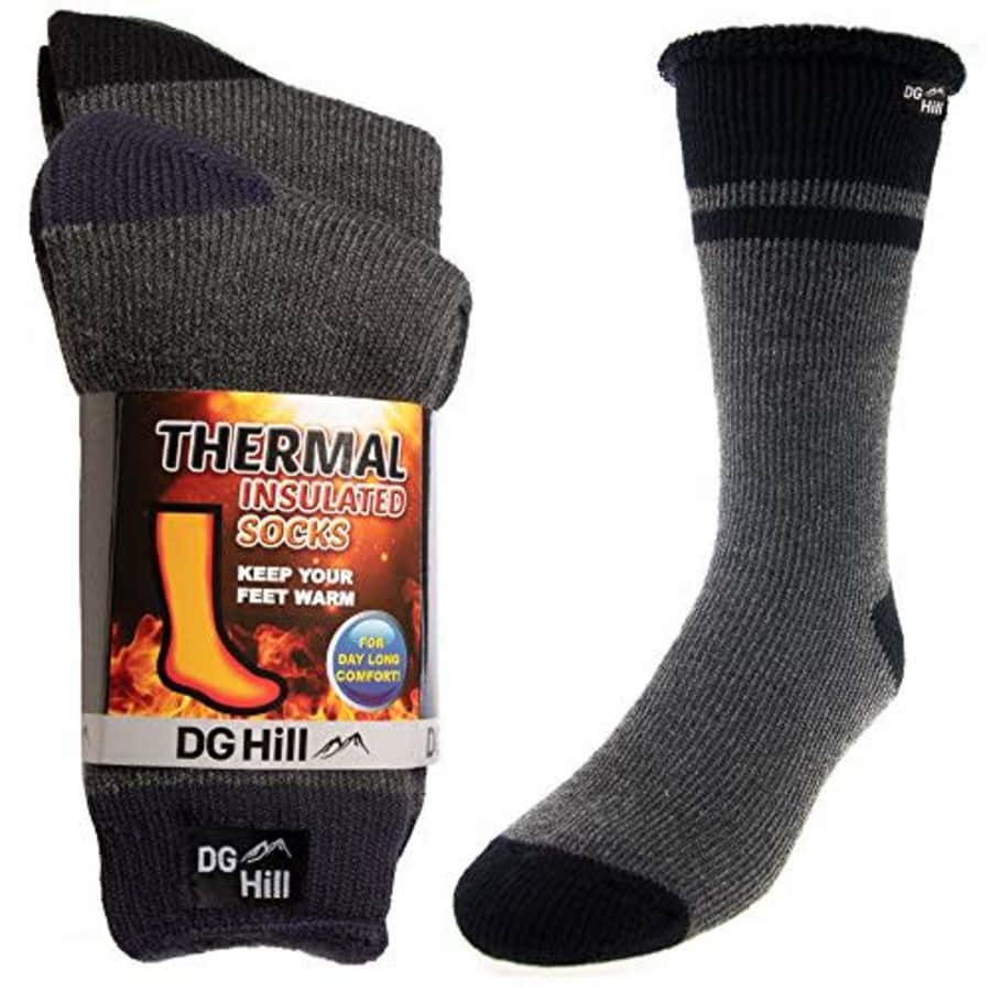 DG Hill 2 Pairs of Mens Thick Heat Trapping Thermal Socks Pack Insulated Warm Winter Crew Sock For for $13 DG Hill 2 Pairs of Mens Thick Heat Trapping Thermal Socks Pack Insulated Warm Winter Crew Sock For for $13