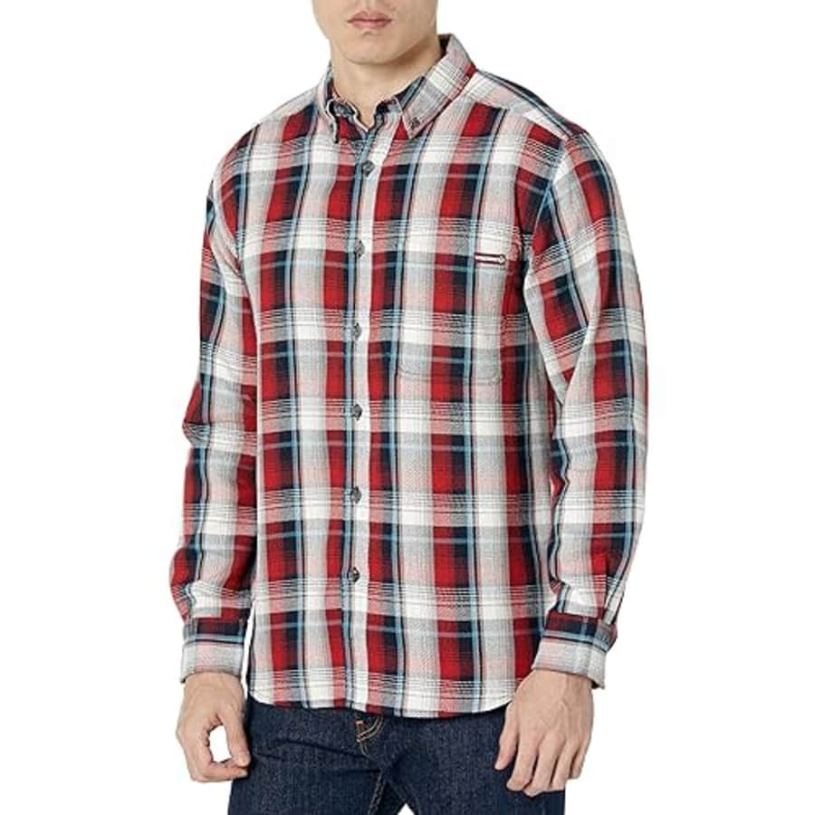 Wolverine Men's Hastings Flannel Shirt, RED Navy Plaid for $12 Wolverine Men's Hastings Flannel Shirt, RED Navy Plaid for $12