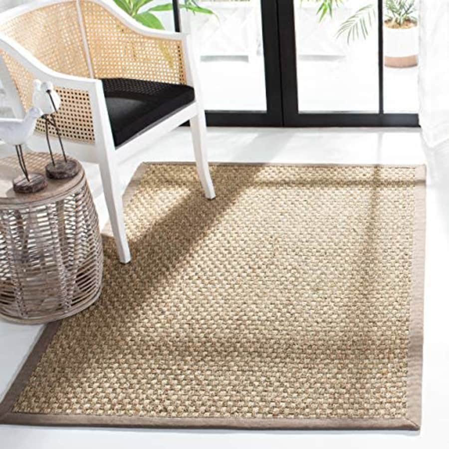 Safavieh Natural Fiber Collection NF114P Basketweave Natural and Grey Summer Seagrass Area Rug (3' for $34 Safavieh Natural Fiber Collection NF114P Basketweave Natural and Grey Summer Seagrass Area Rug (3' for $34