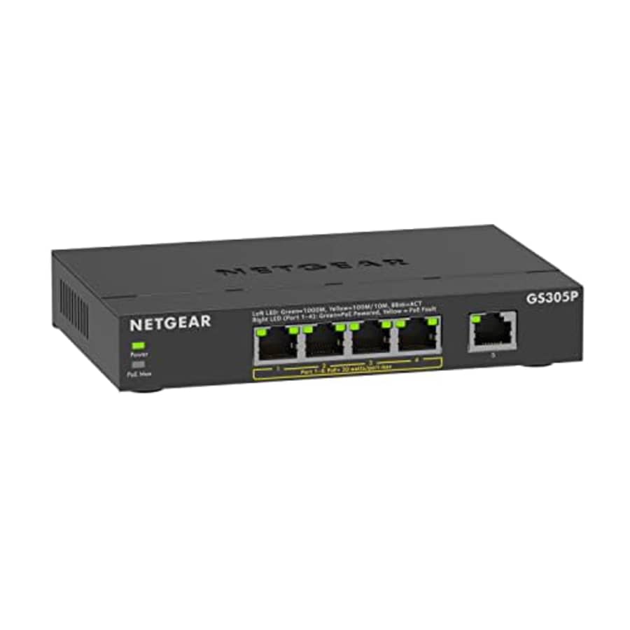 NETGEAR 5-Port Gigabit Ethernet Unmanaged PoE Switch (GS305P) - with 4 x PoE+ @ 63W, Desktop or for $54