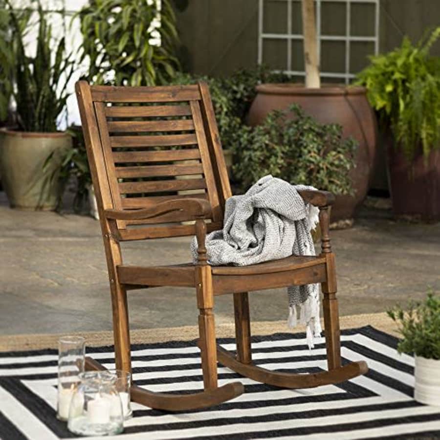Walker Edison Montego Traditional Acacia Wood Slat Back Patio Rocking Chair, 42 Inch, Dark Brown for $159
