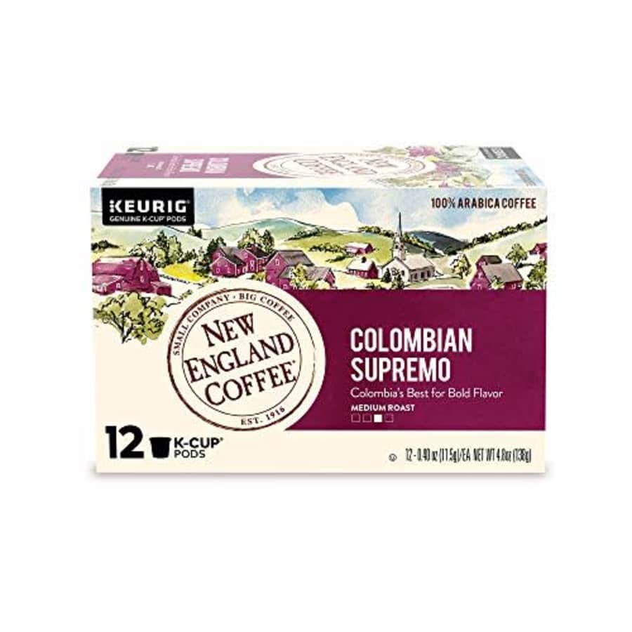 New England Coffee Colombian Supremo Medium Roast K-Cup Pods 32 ct. Box (Pack of 6) for $66 New England Coffee Colombian Supremo Medium Roast K-Cup Pods 32 ct. Box (Pack of 6) for $66