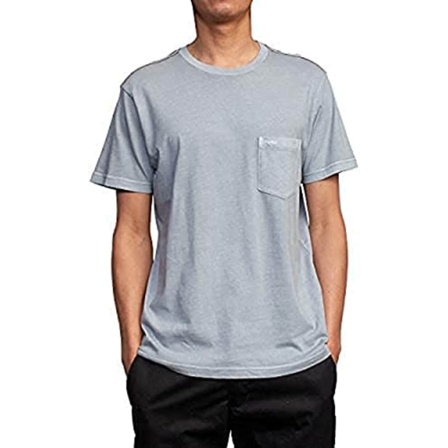RVCA Men's PTC DYE Short Sleeve Premium Shirt, S/S Pigment Pocket TEE/Monument, Small for $21