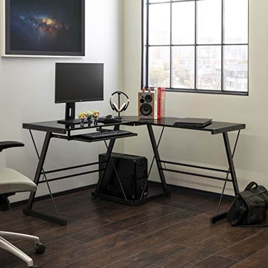 Walker Edison Furniture Company Modern Corner L Shaped Glass Computer Writing Gaming Gamer Command for $154