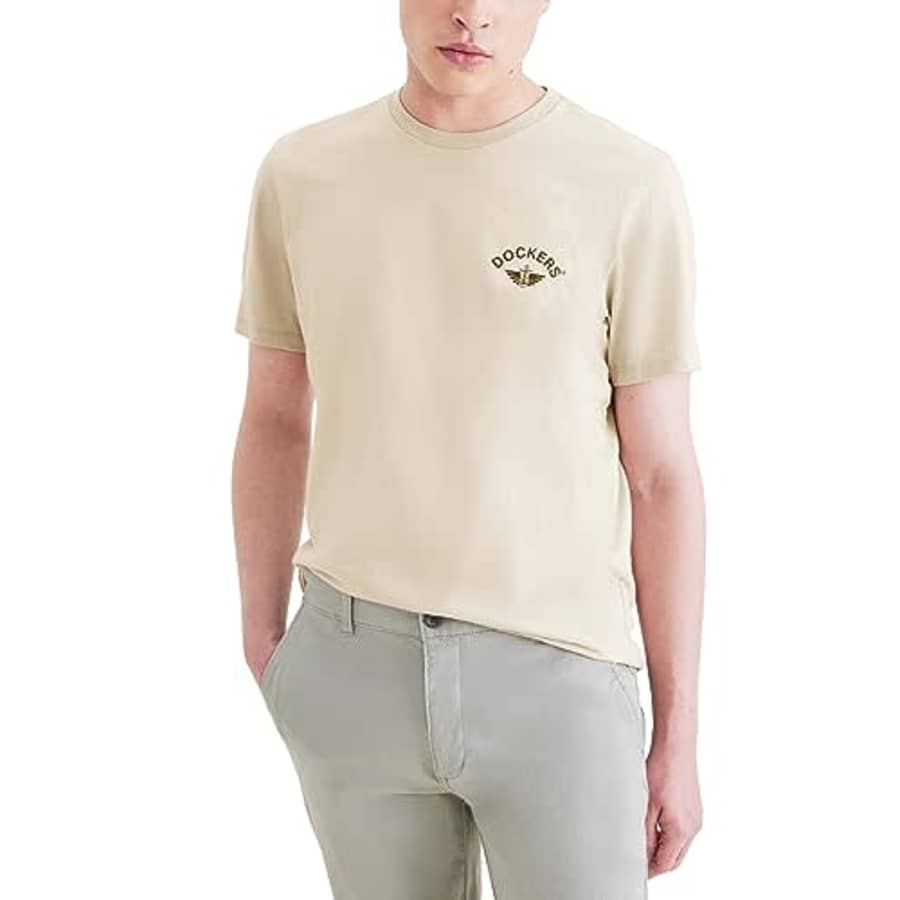 Dockers Men's Slim Fit Short Sleeve Graphic Tee Shirt, Sahara Khaki, X-Large for $8