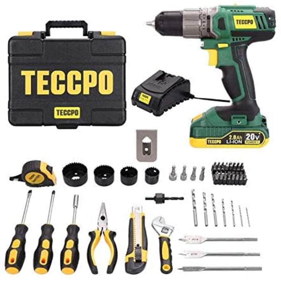 Teccpo 20V 63-Piece Cordless Drill Combo Kit for $44 Teccpo 20V 63-Piece Cordless Drill Combo Kit for $44