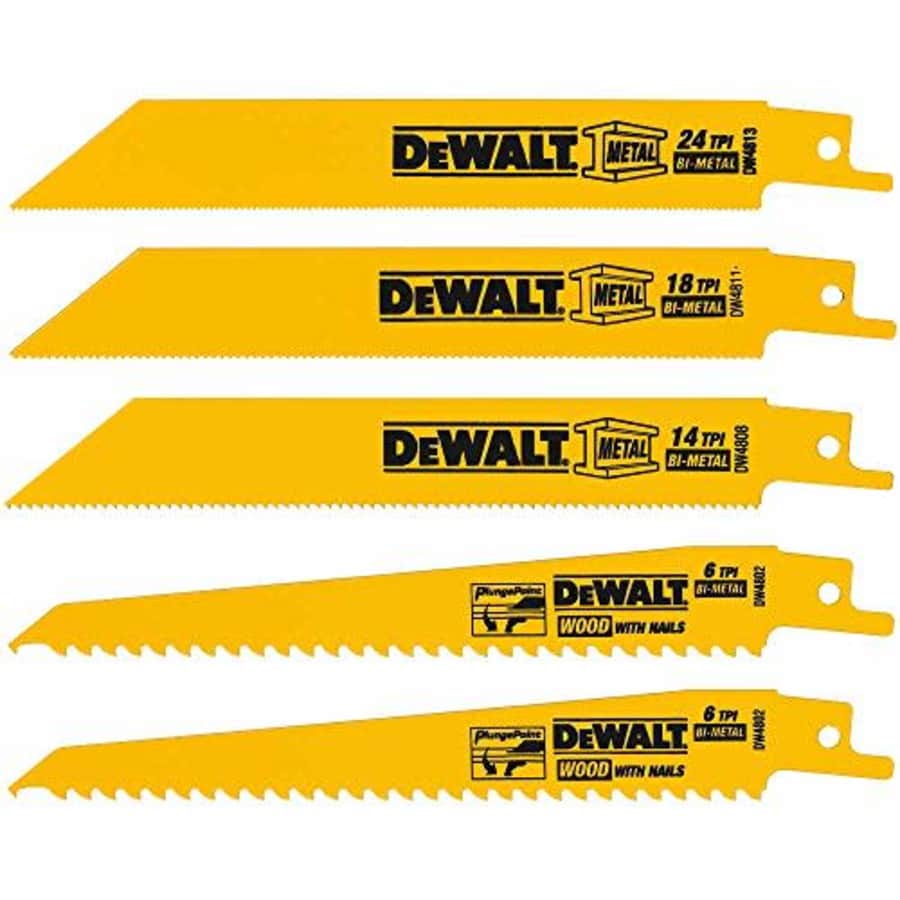 DEWALT Reciprocating Saw Blades, Metal/Woodcutting, 5-Piece Set (DW4857), Yellow for $18
