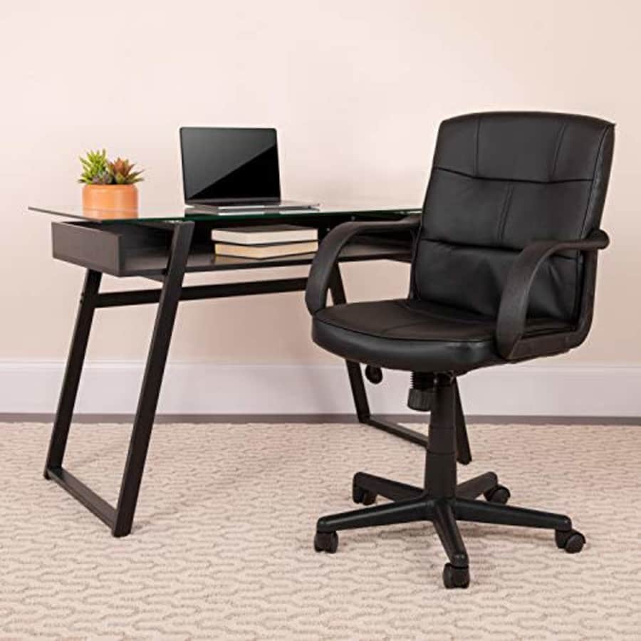 Flash Furniture Mid-Back Black LeatherSoft Swivel Task Office Chair with Arms for $112 Flash Furniture Mid-Back Black LeatherSoft Swivel Task Office Chair with Arms for $112