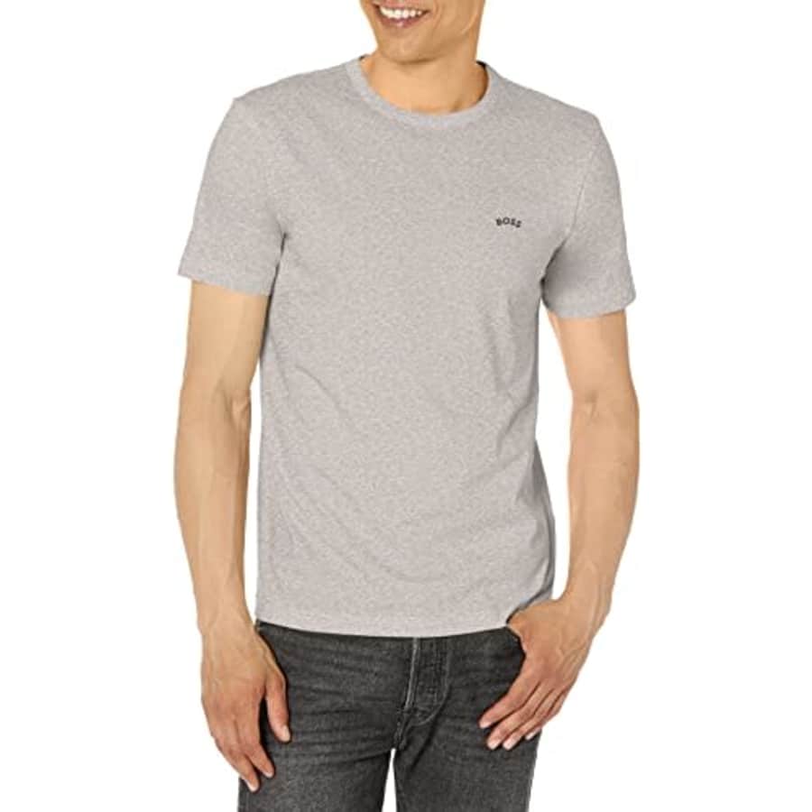 BOSS Men's Contrast Curve Logo Short-Sleeve Cotton T-Shirt, Light Pebble Grey, XXL for $27