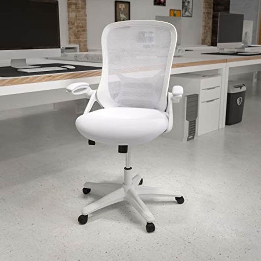 Flash Furniture High Back White Mesh Ergonomic Swivel Office Chair with White Frame and Flip-up Arms for $127 Flash Furniture High Back White Mesh Ergonomic Swivel Office Chair with White Frame and Flip-up Arms for $127