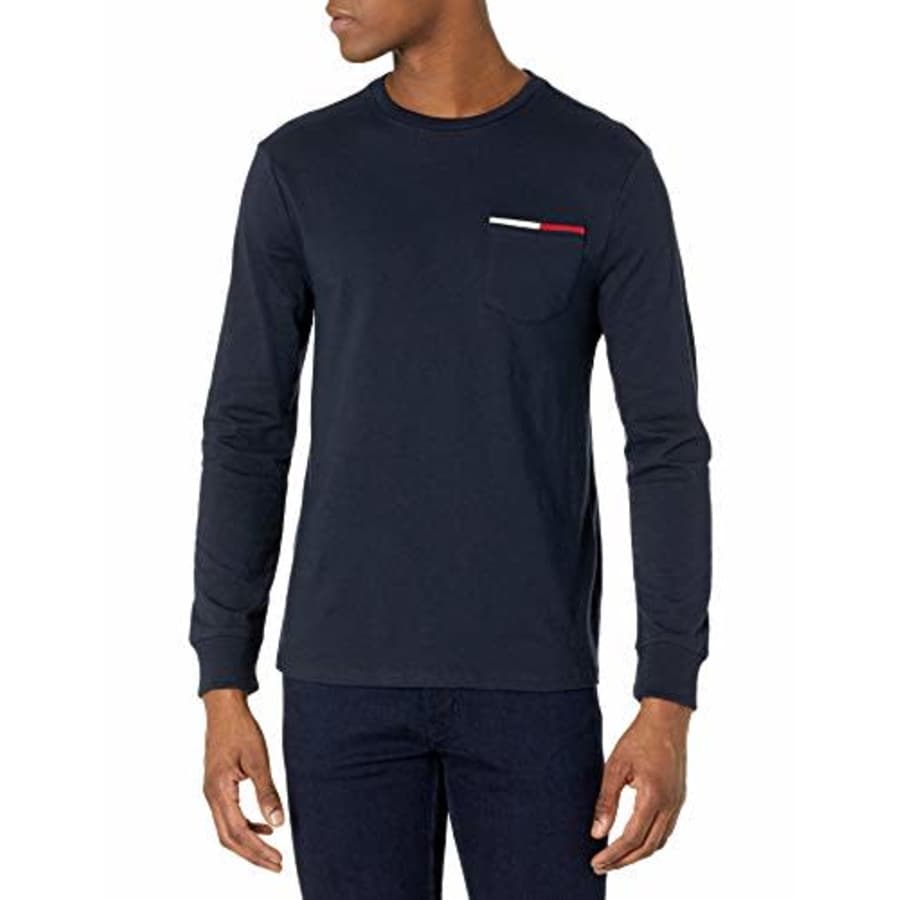 Tommy Hilfiger Men's Long Sleeve Cotton T Shirt, Sky Captain-PT, XS for $24
