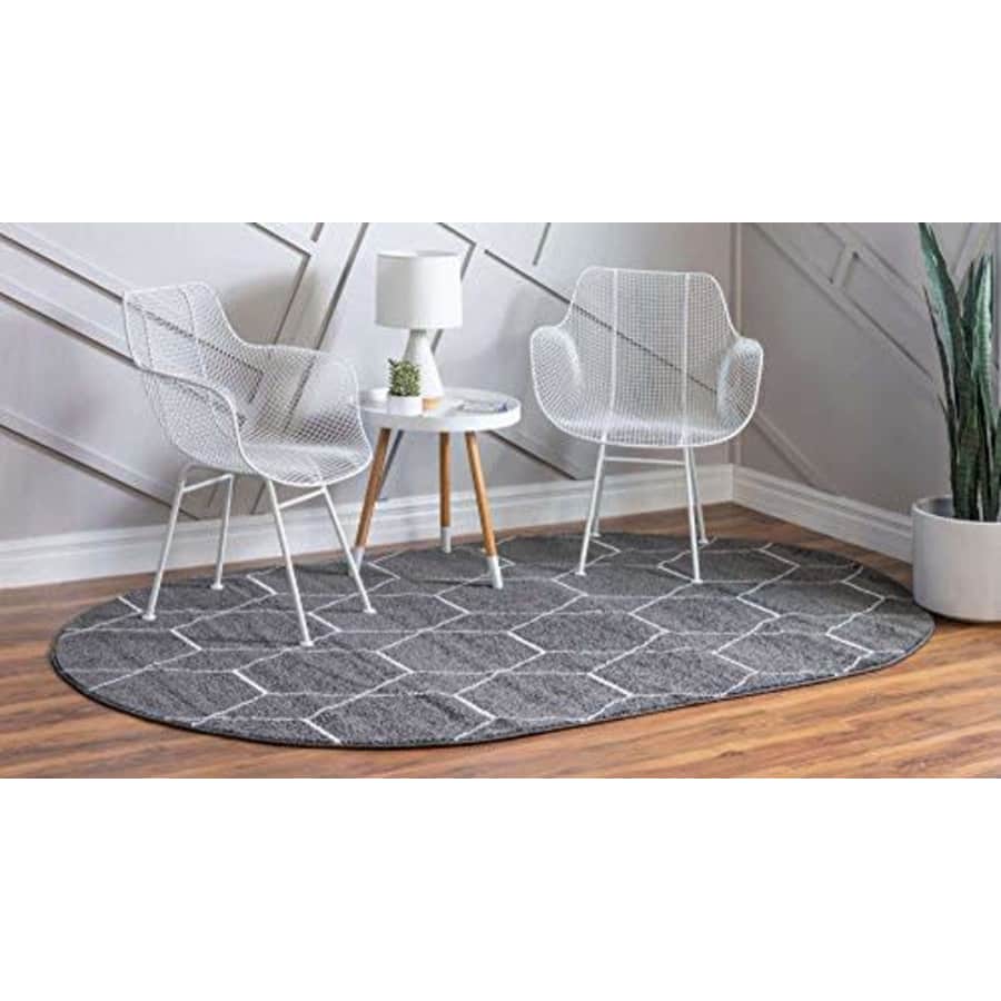 Unique Loom Trellis Frieze Collection Lattice Moroccan Geometric Modern Oval Rug, 3 x 5 Feet, Dark for $30
