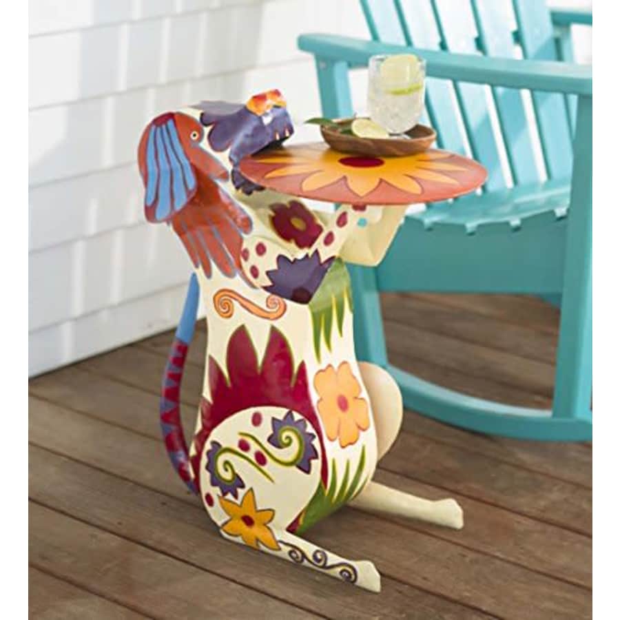 Plow & Hearth Handmade Colorful Painted Folk Art Design Metal Dog Side Table Accent Functional for $240 Plow & Hearth Handmade Colorful Painted Folk Art Design Metal Dog Side Table Accent Functional for $240