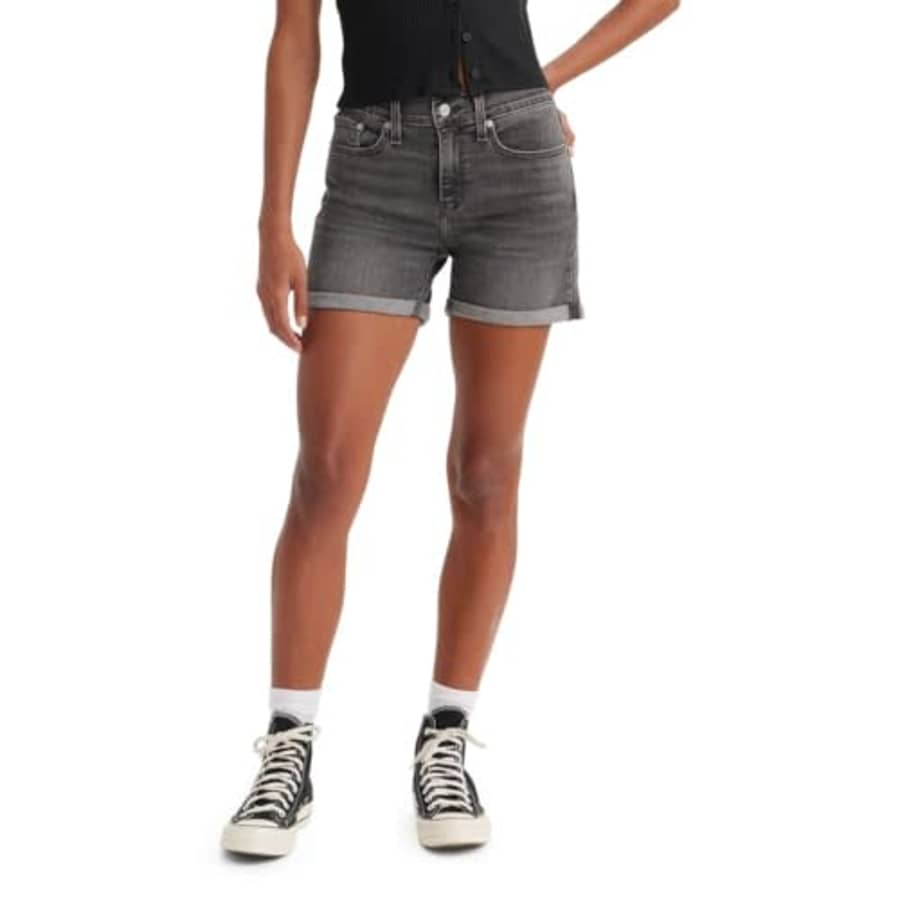 Levi's Women's Mid Length Shorts (Also Available in Plus), (New) Scuffed Black Hemmed for $25