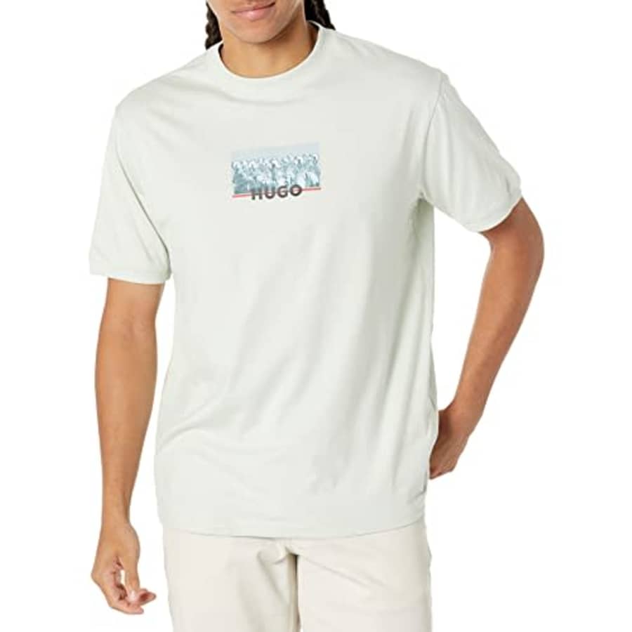 HUGO Men's Big Graphic Logo Cotton T-Shirt, Light pastal Green, XXL for $46