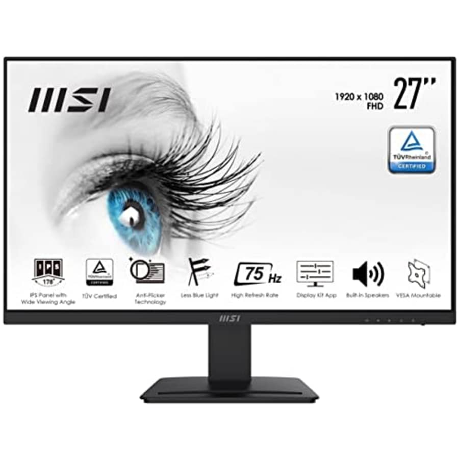 MSI Pro MP273, 27", 1920 x 1080 (FHD), IPS, 75Hz, TUV Certified Eyesight Protection, 5ms, HDMI, 1 for $197