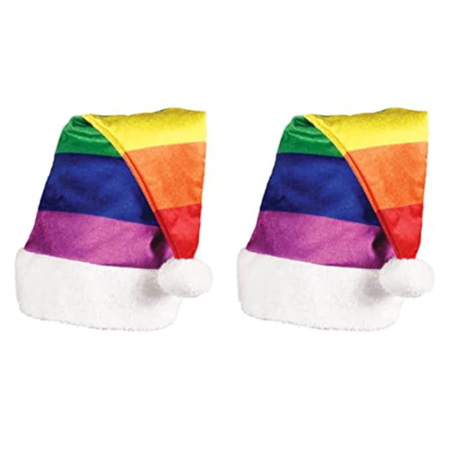 Beistle Unisex Plush Rainbow Santa Hats, 2 Pieces Multicolored Christmas Themed Caps, Dress-Up for $5