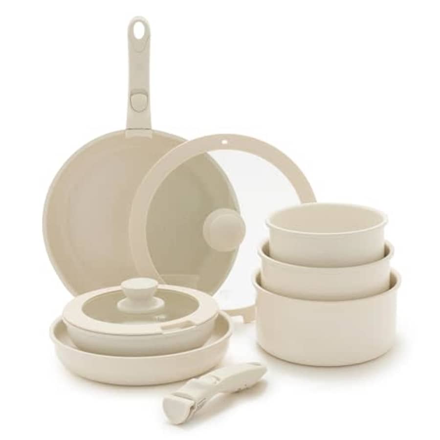 GreenLife Click 10-Piece Ceramic Nonstick Cookware Set, Detachable Handle, Stackable Space Saving for $60 GreenLife Click 10-Piece Ceramic Nonstick Cookware Set, Detachable Handle, Stackable Space Saving for $60