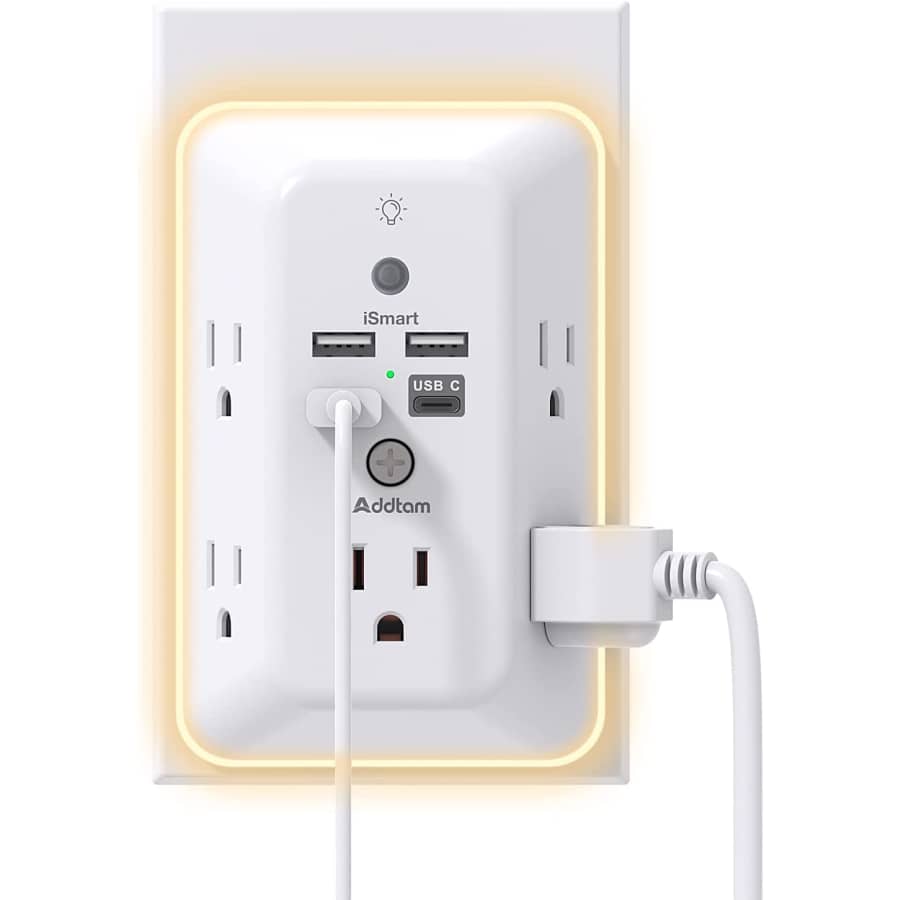 Addtam 5-Outlet USB Wall Charger Surge Protector for $17 Addtam 5-Outlet USB Wall Charger Surge Protector for $17