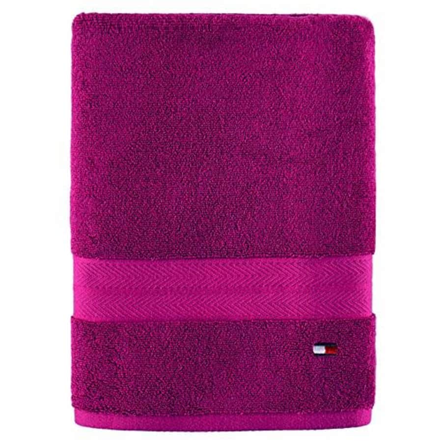Tommy Hilfiger Modern American Solid Bath Towel, 30 X 54 Inches, 100% Cotton 574 GSM (Raspberry for $17