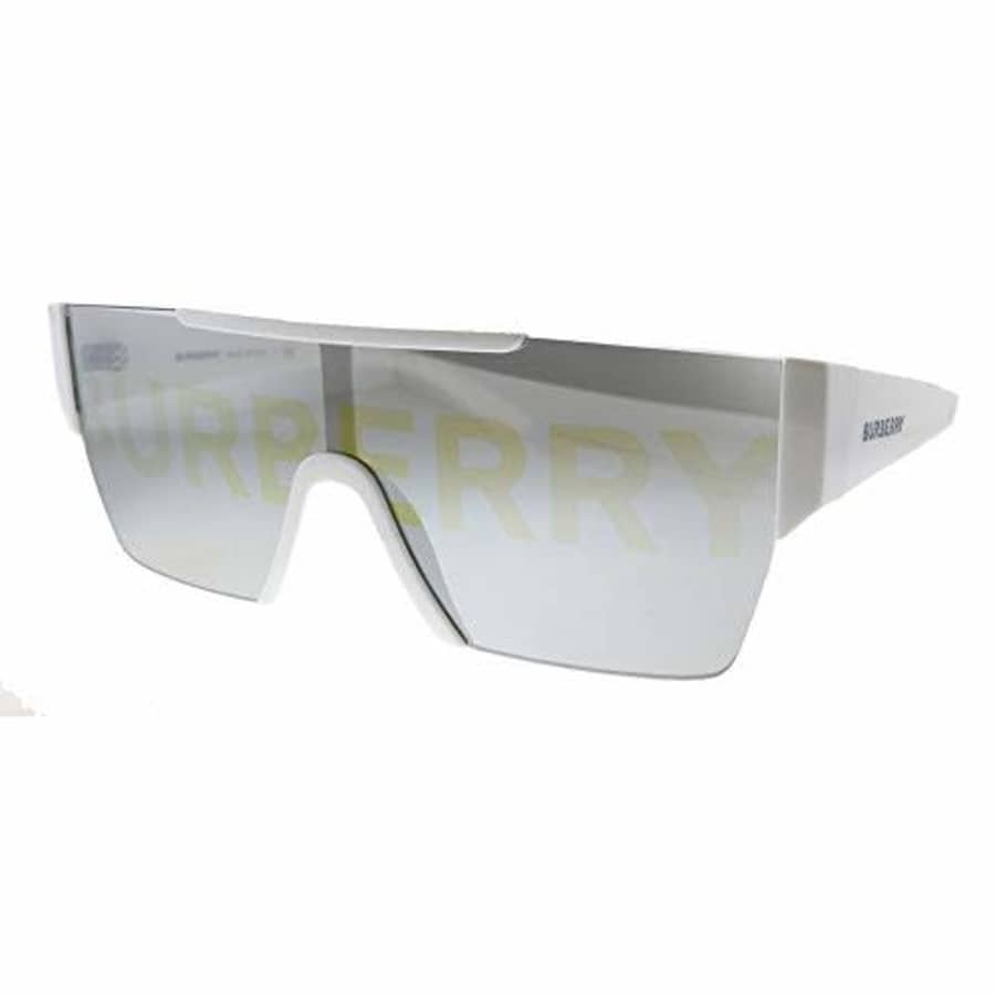Burberry BE 4291 3007/H White Plastic Rectangle Sunglasses Silver Burberry Logo Lens for $113