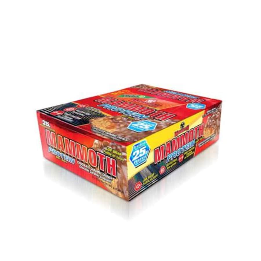 MAMMOTH Protein Bar, Chocolate Peanut Butter Crunch, 25g Protein, Low Sugar, Low Carb, Gluten Free, for $42 MAMMOTH Protein Bar, Chocolate Peanut Butter Crunch, 25g Protein, Low Sugar, Low Carb, Gluten Free, for $42