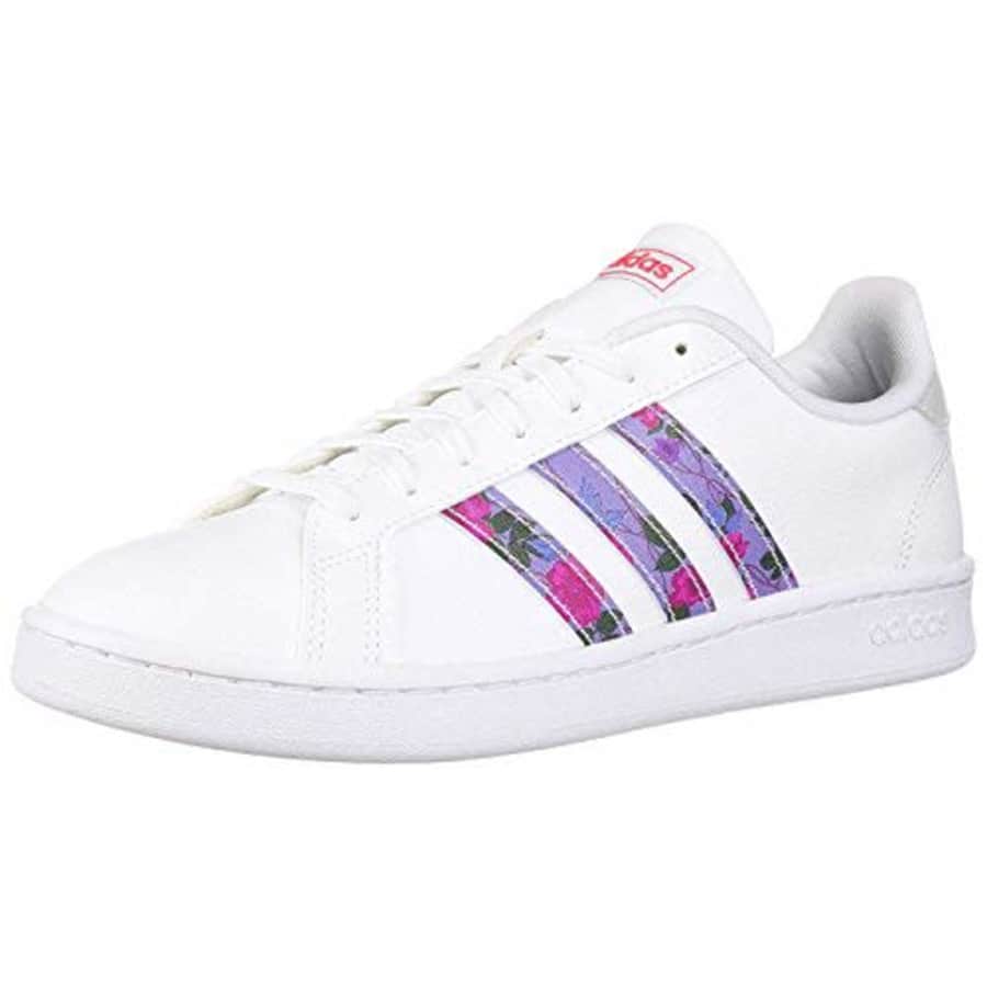 adidas Women's Grand Court Walking Shoe, White/Glow Blue/Real Pink, 7 Medium US for $99
