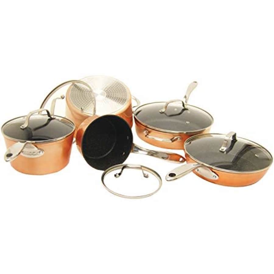 THE ROCK by Starfrit 030910-001-0000 10-Piece Cookware Set, Copper, Black, 26.7in x 15.1in x 9.5in for $149 THE ROCK by Starfrit 030910-001-0000 10-Piece Cookware Set, Copper, Black, 26.7in x 15.1in x 9.5in for $149