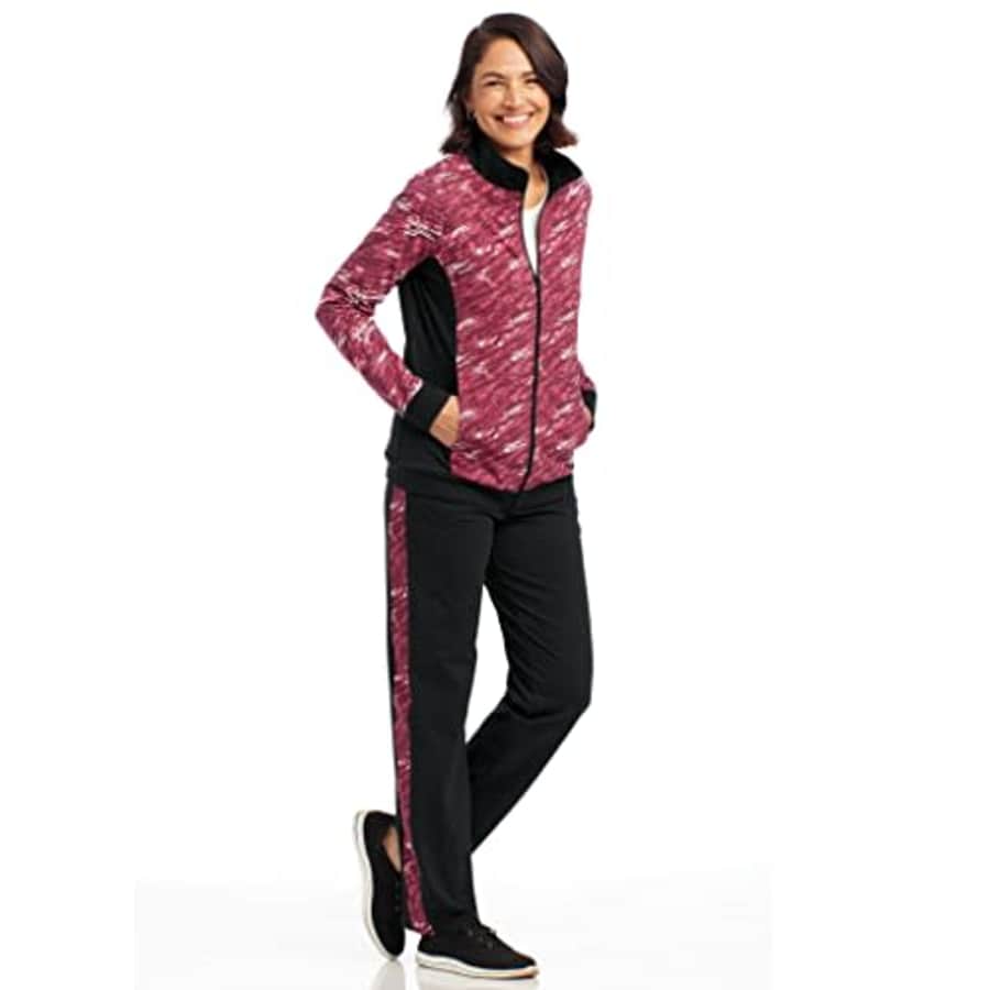 AmeriMark Womens Activewear Pant Set Zipper Jacket Pockets and Pull On Pants Black/Cabernet XL for $27 AmeriMark Womens Activewear Pant Set Zipper Jacket Pockets and Pull On Pants Black/Cabernet XL for $27