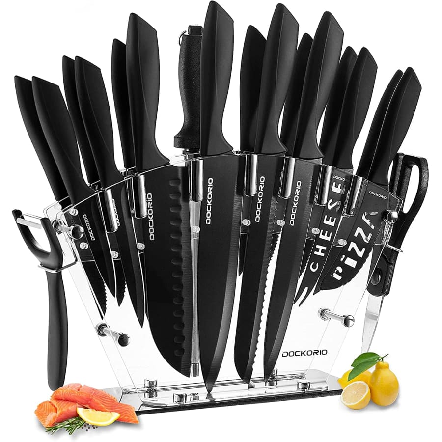 Dockorio 19-Piece Kitchen Knife Set with Block for $37