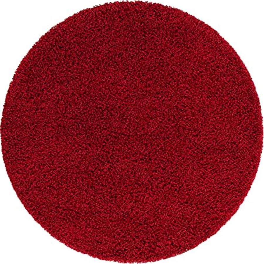Unique Loom Solo Solid Shag Collection Area Modern Plush Rug Lush & Soft, 5' 0 x 5' 0 Round, Cherry for $59